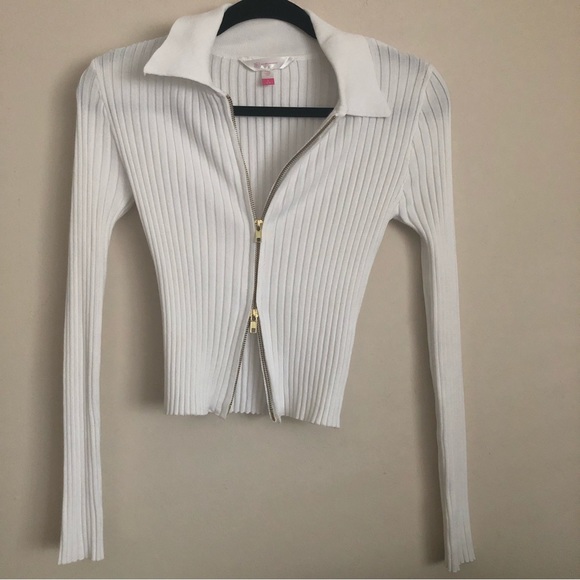 White double zip ribbed long sleeve top. Size small - Picture 3 of 6